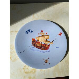 Rare Pottery Barn Kids Blue Pirate Ship, Treasure Hunt Melamine Plate
